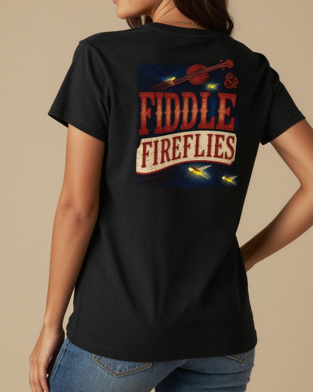 Fiddle & Fireflies Washed Tee – Back View – Jessie – black