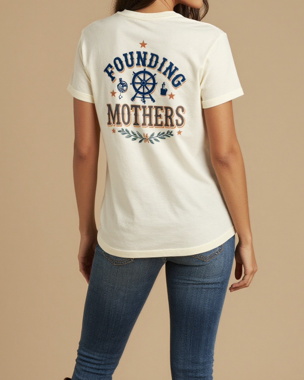 Founding Mothers Washed Tee – Back View – Jessie – white