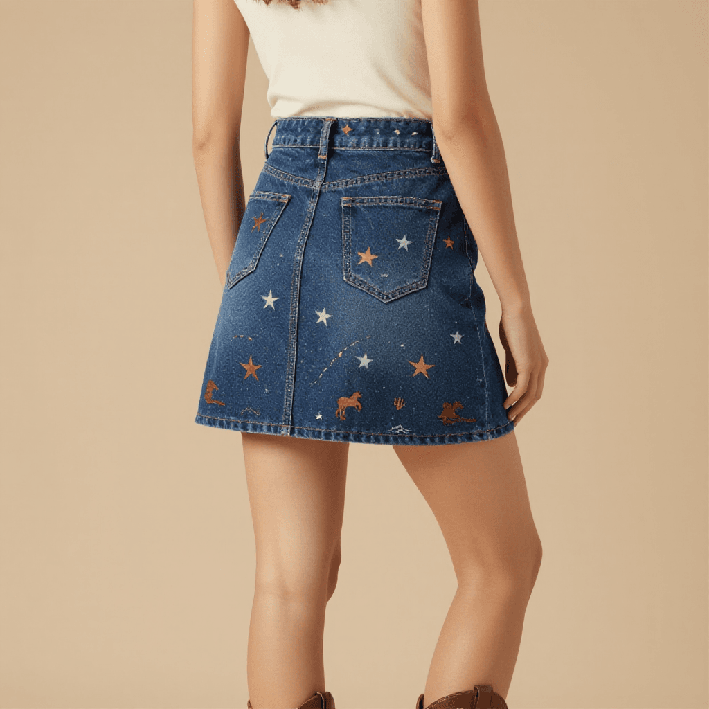 Lone Star Crossing Denim Mini Skirt – Back View – Riley