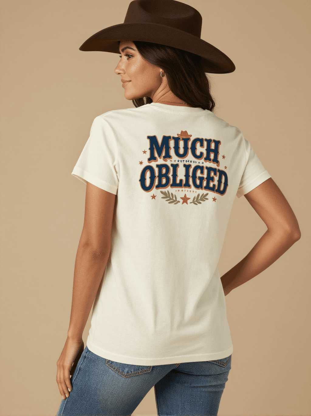 Much Obliged Washed Tee – Back View – Jessie – white