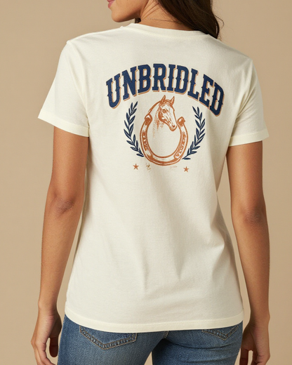 Unbridled Washed Tee – Back View – Jessie – white