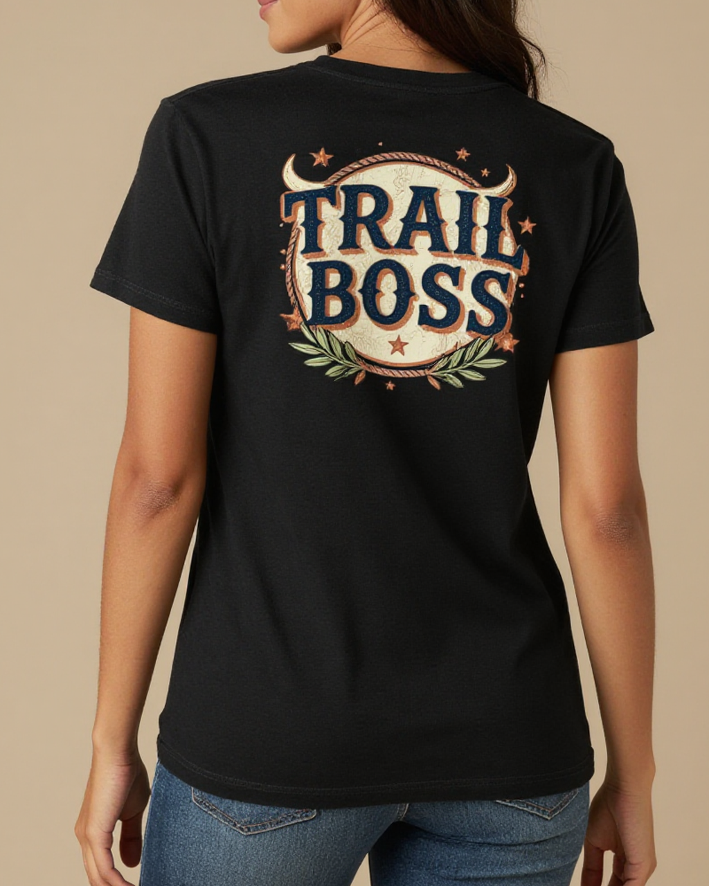 Trail Boss Washed Tee – Back View – Jessie – black