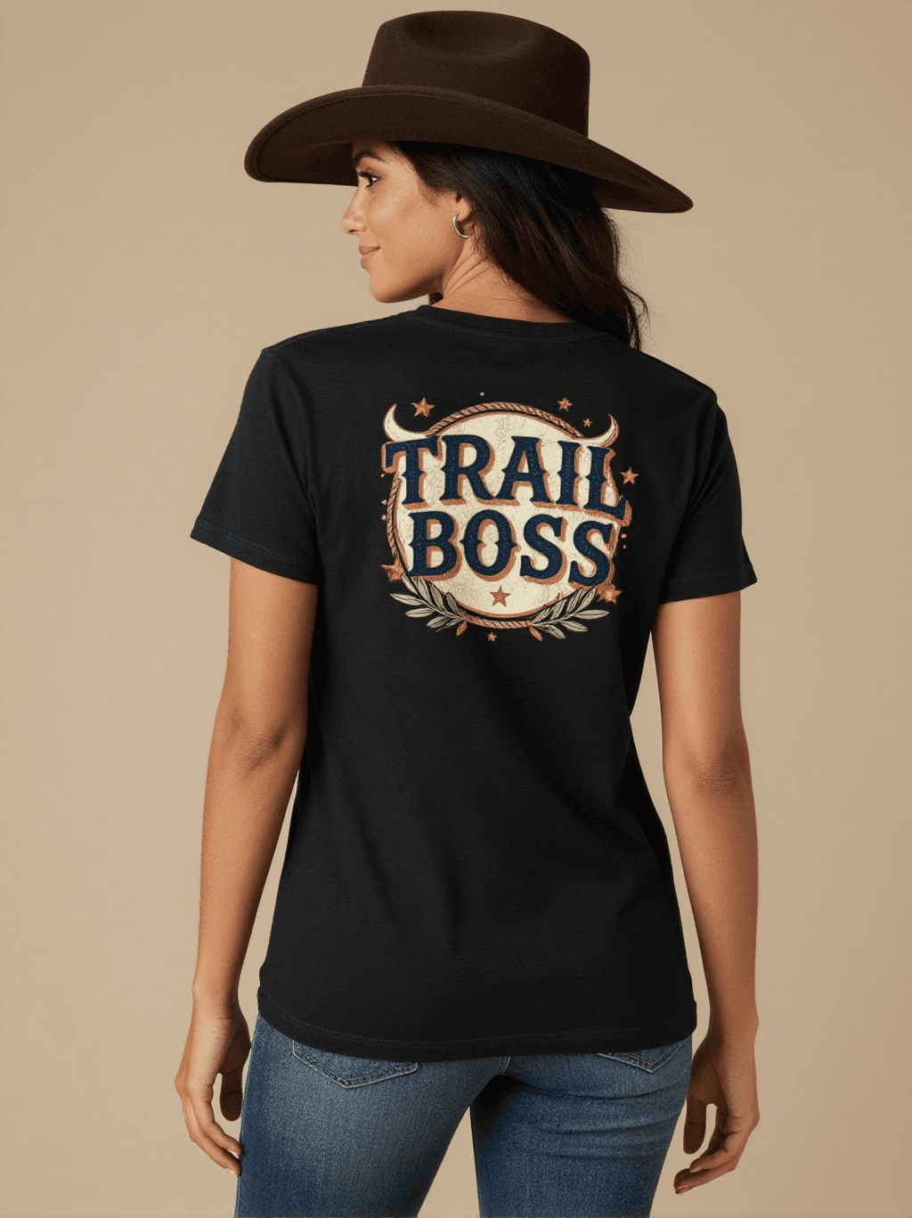 Trail Boss Washed Tee – Back View – Jessie – black