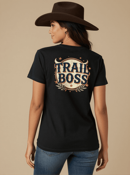 Trail Boss Washed Tee – Back View – Jessie – black