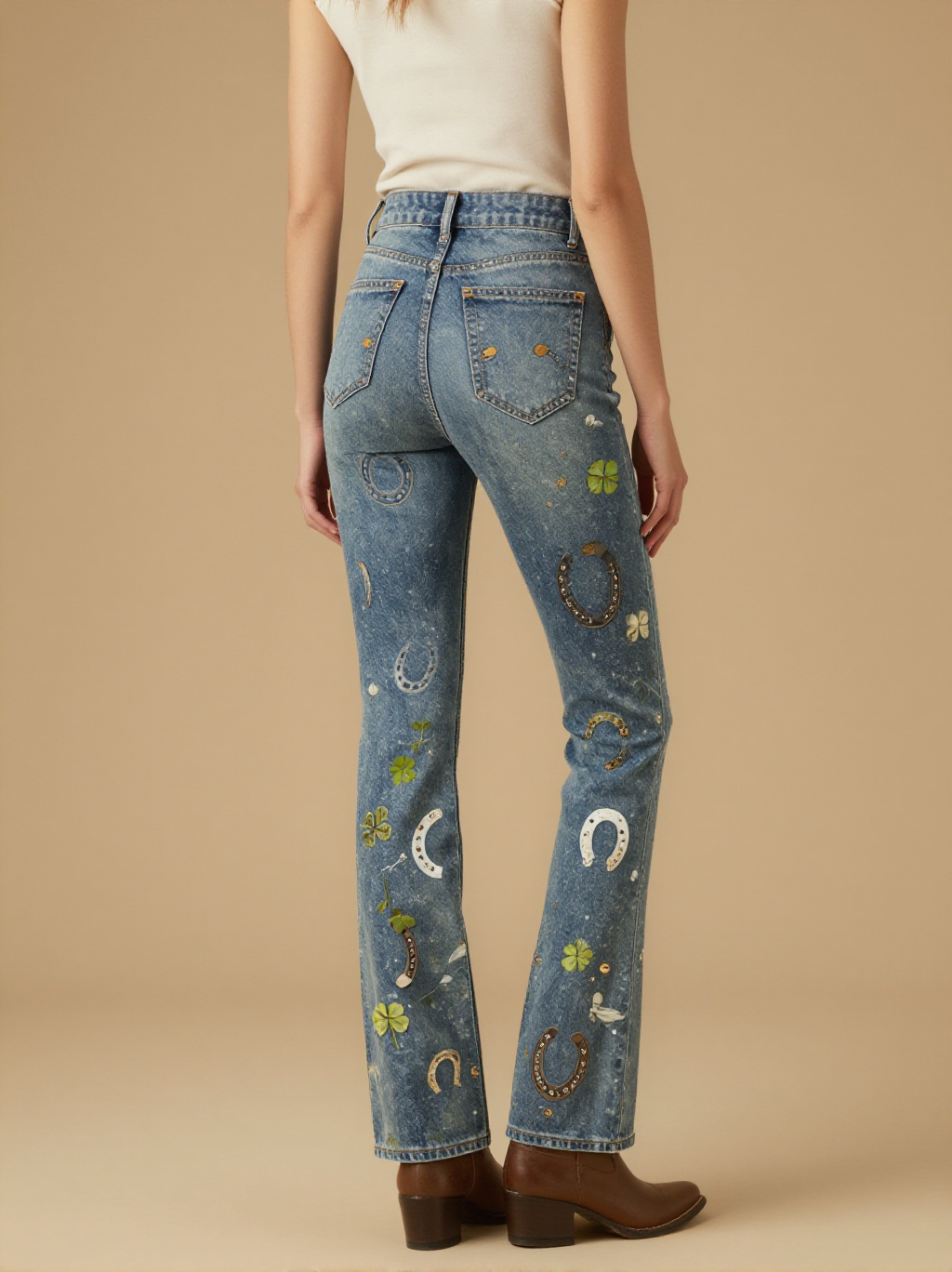 Horseshoe Clover Bootcut Jeans – Back View – Jessie – Lucky Iron / Deep Indigo