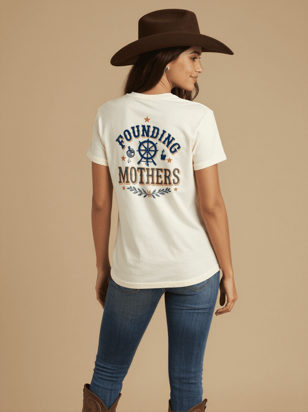 Founding Mothers Washed Tee – Back View – Jessie – white