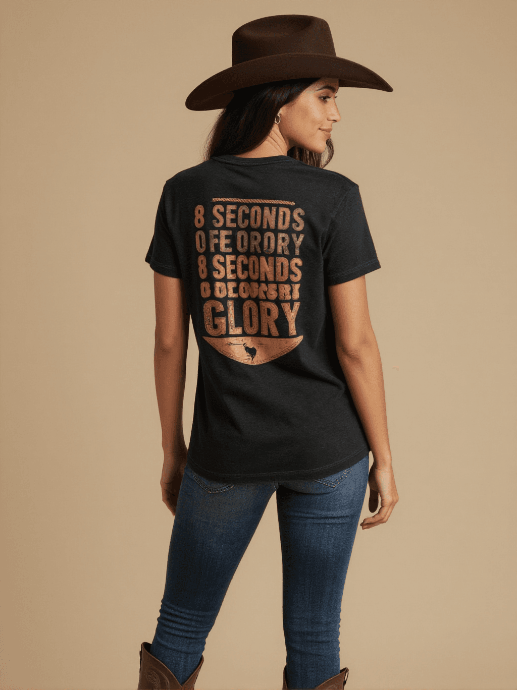 Eight Seconds Stacked Washed Tee – Back View – Jessie – Black / Cream / Terracotta