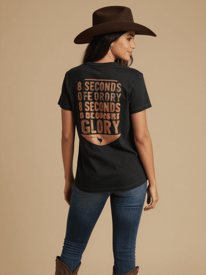 Eight Seconds Stacked Washed Tee – Back View – Jessie – Black / Cream / Terracotta