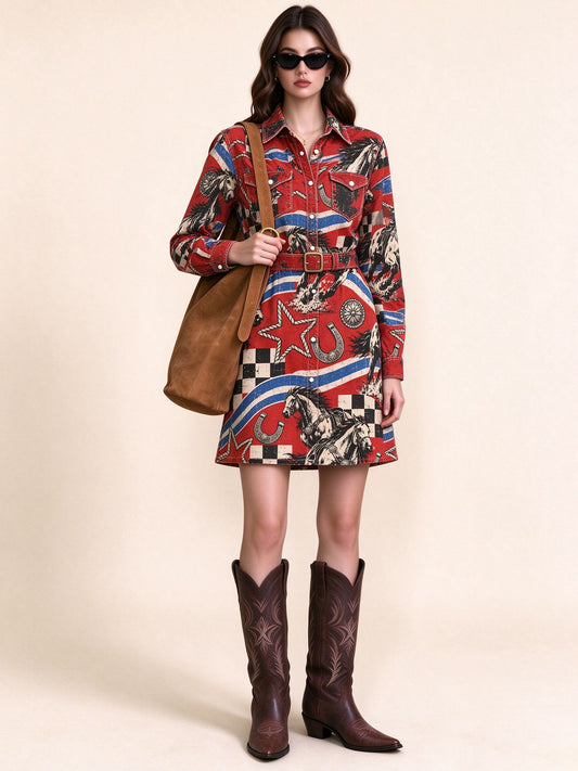 Rodeo Stars Belted Shirt Dress