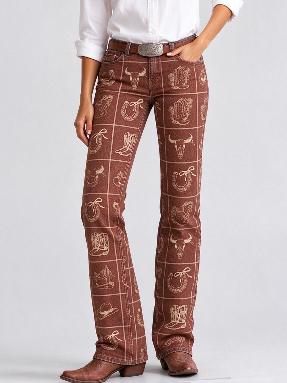 Rodeo Icon Grid Low-Rise Bootcut Jeans
