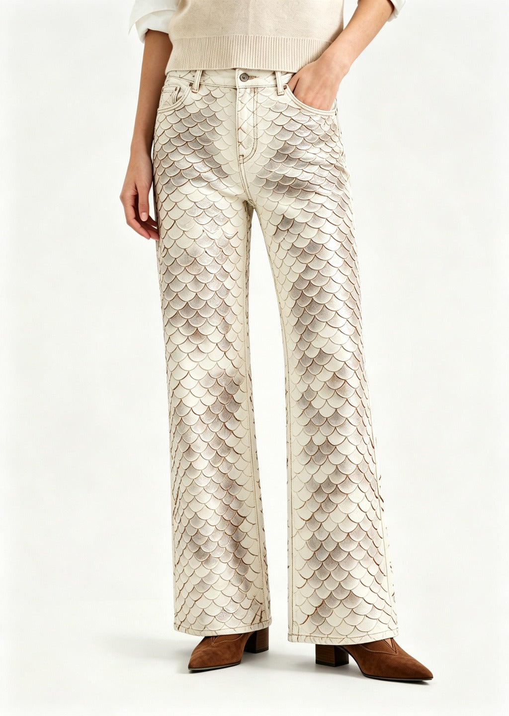 Desert Mermaid Bootcut Jeans – Front View – Riley – cream