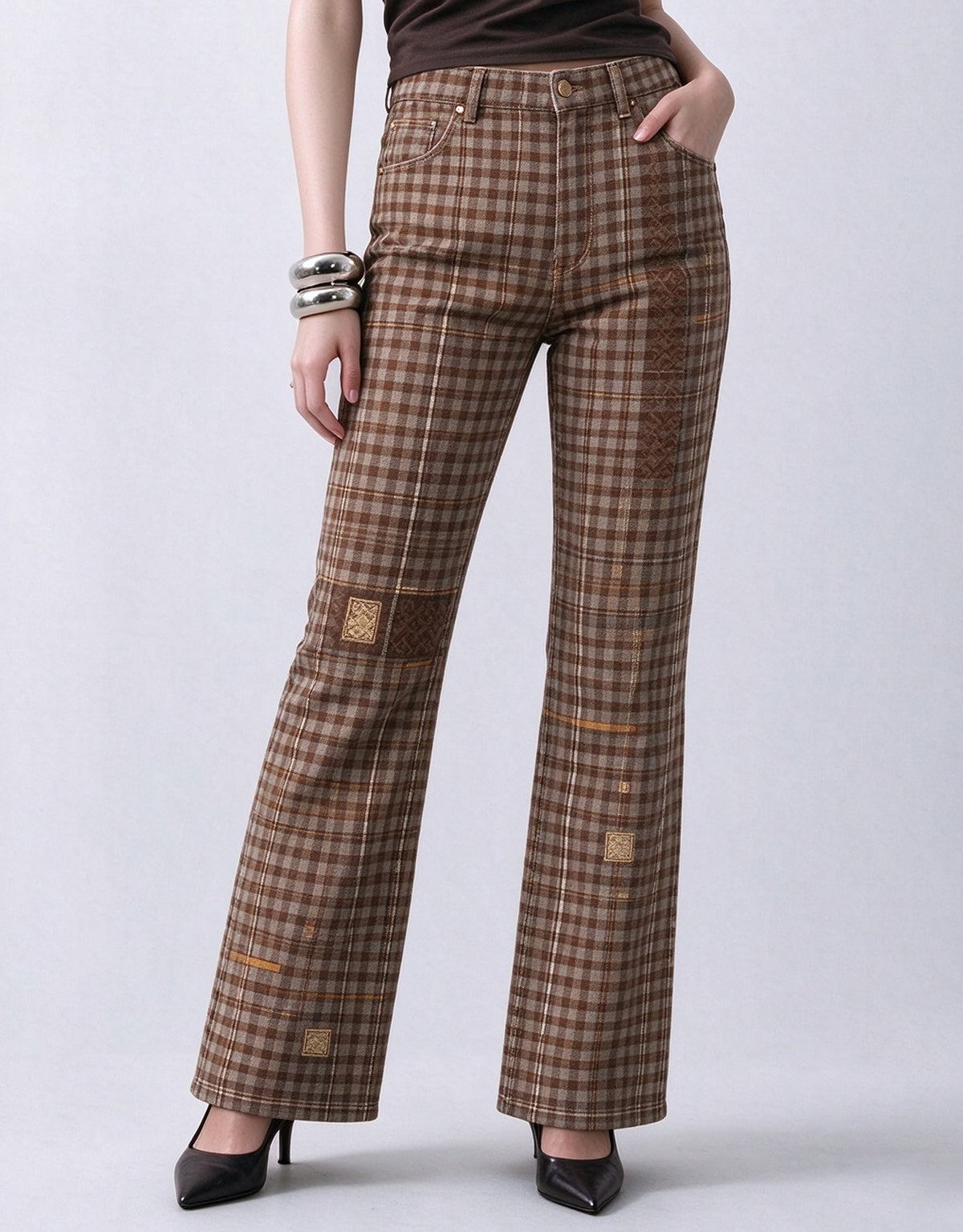 Frontier Patch Plaid Bootcut Jeans