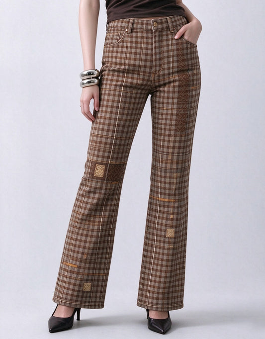 Frontier Patch Plaid Bootcut Jeans