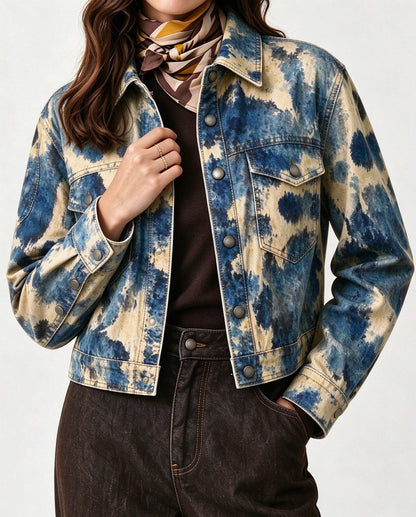 Desert Mesa Clouds Cropped Denim Jacket