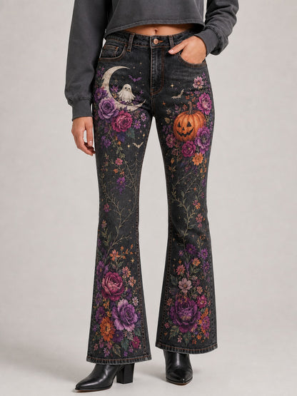 Midnight Harvest Bootcut Jeans – Front View – Riley – black, purple, orange