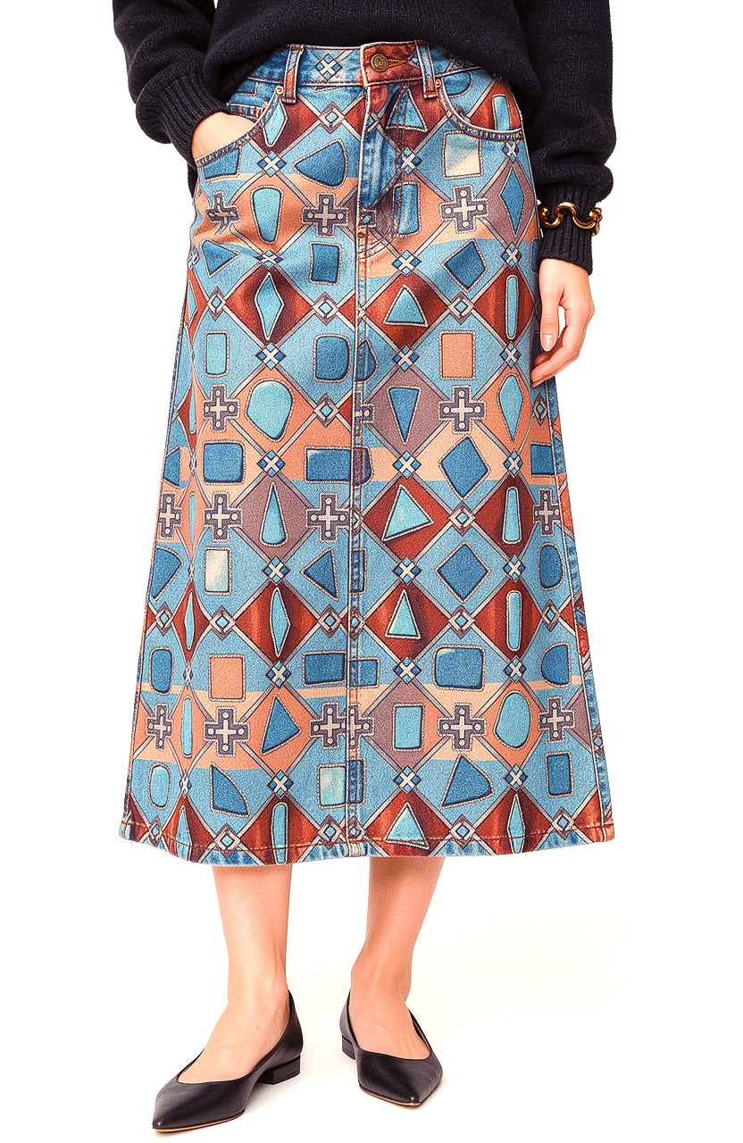 Desert Horseshoe Ranch Ankle-Length Denim Skirt