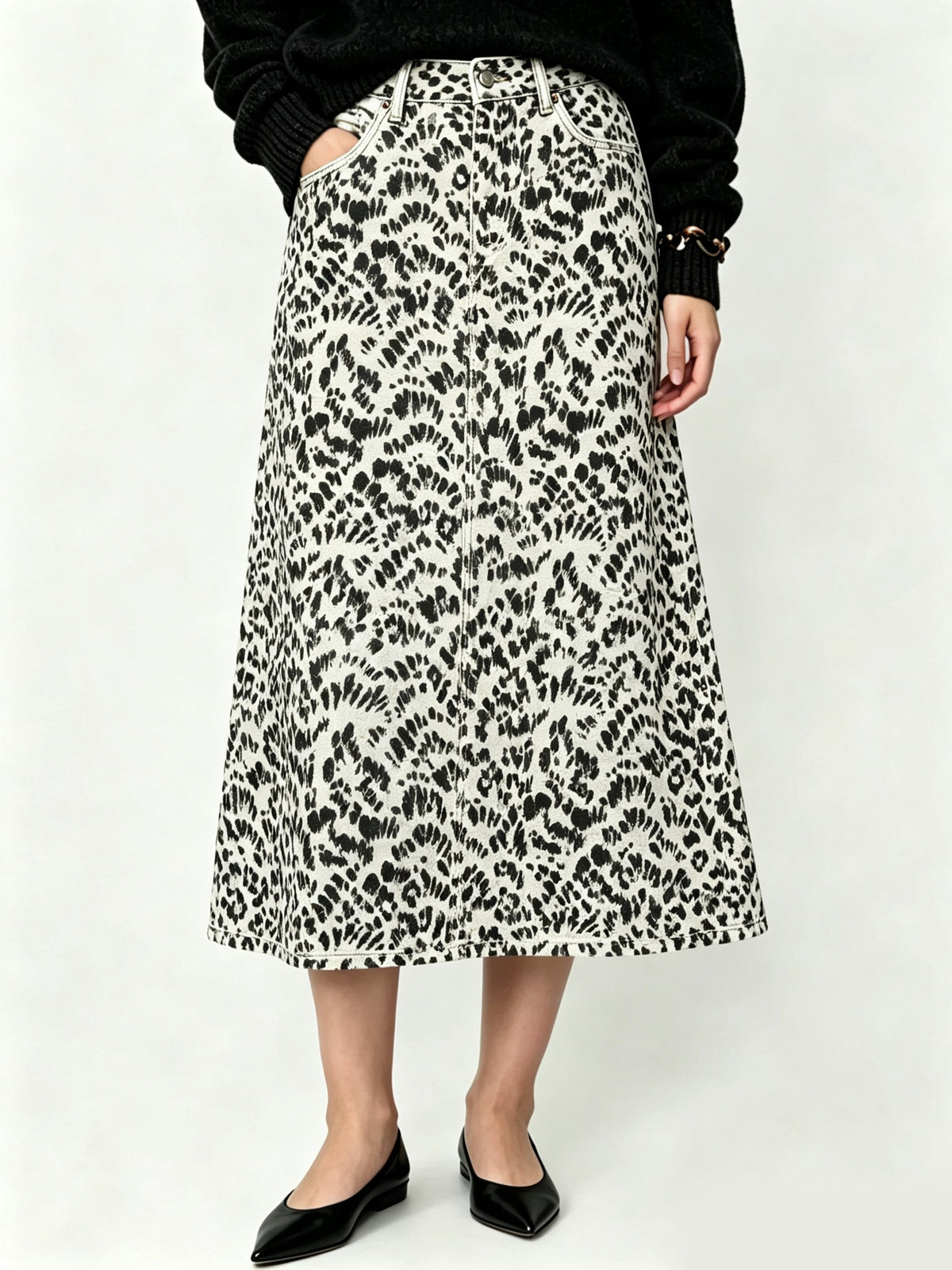 Wild Leopard Ankle-Length Denim Skirt