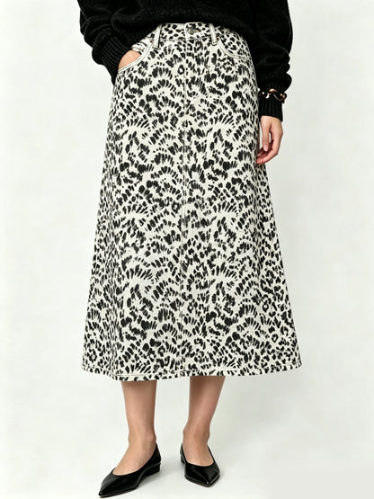 Wild Leopard Ankle-Length Denim Skirt