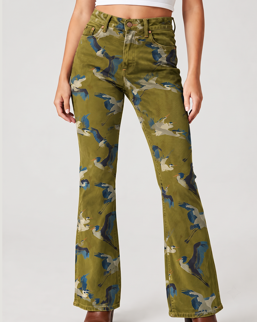 Herons of the Frontier Bootcut Jeans – Front View – Riley – olive green