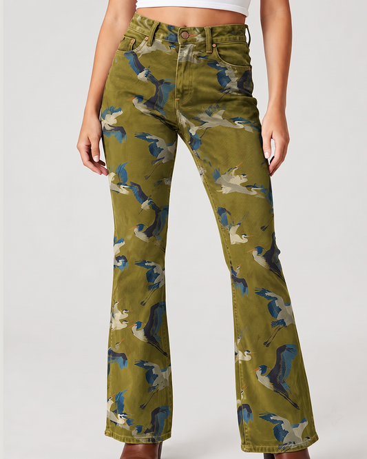 Herons of the Frontier Bootcut Jeans – Front View – Riley – olive green