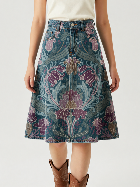 Dark Blue Florals Scrollwork RB-SKT03 – Front View – Jessie – Dark Blue
