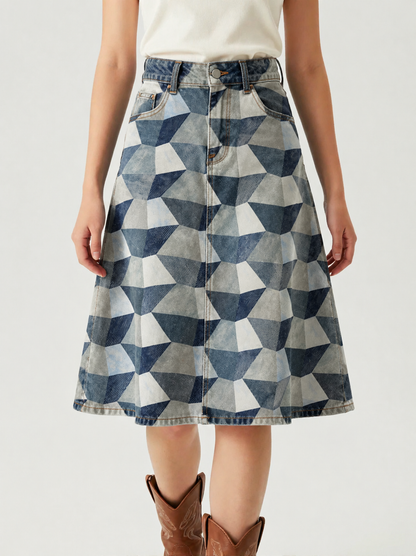 Medium Blue Triangles RB-SKT03 – Front View – Jessie – Medium Wash Blue