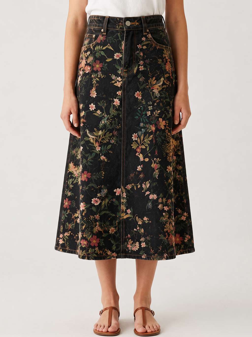 Cactus Bloom Black Floral RB-SKT10 – Front View – Jessie – black