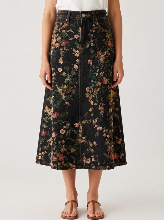Cactus Bloom Black Floral RB-SKT10 – Front View – Jessie – black