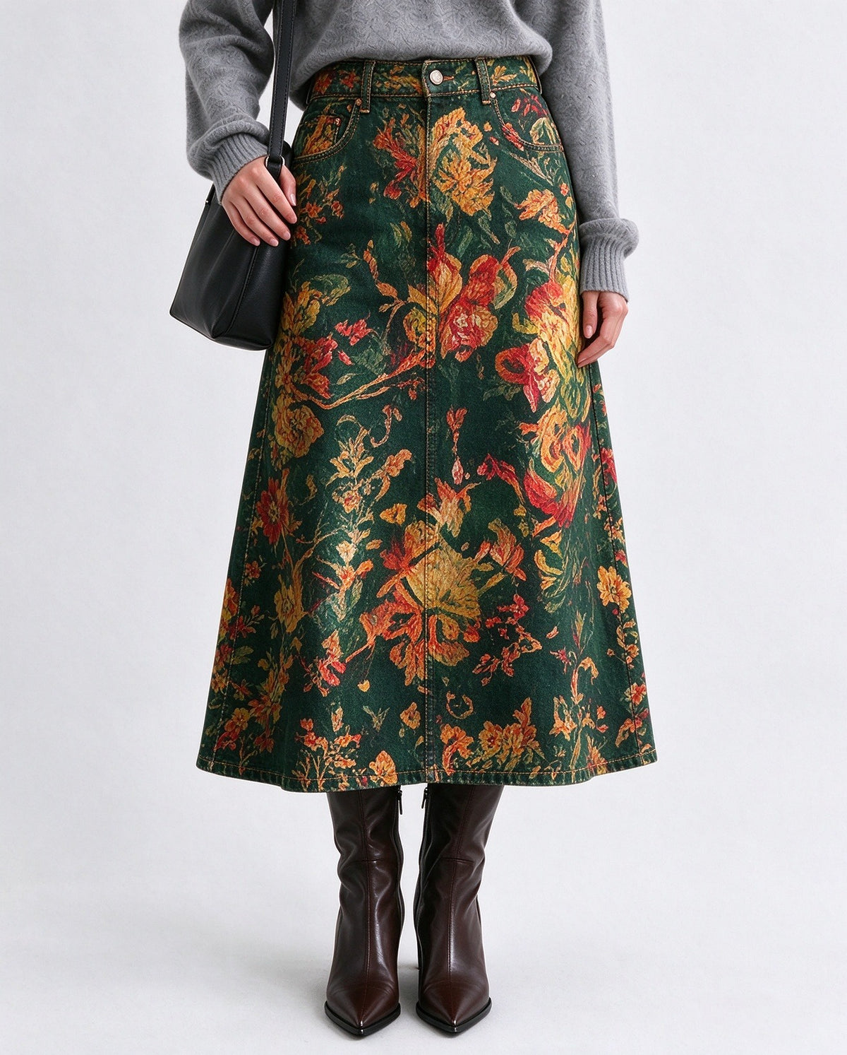 Prairie Tapestry Ankle-Length Denim Skirt