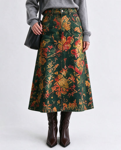 Prairie Tapestry Ankle-Length Denim Skirt