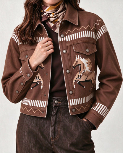 Painted Pony Cropped Denim Jacket