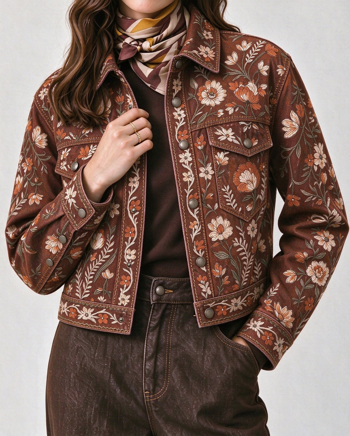 Frontier Bloom Tapestry Cropped Denim Jacket