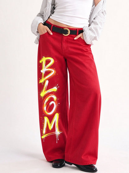 Cowhide Dust Spots Wide-Leg Jeans