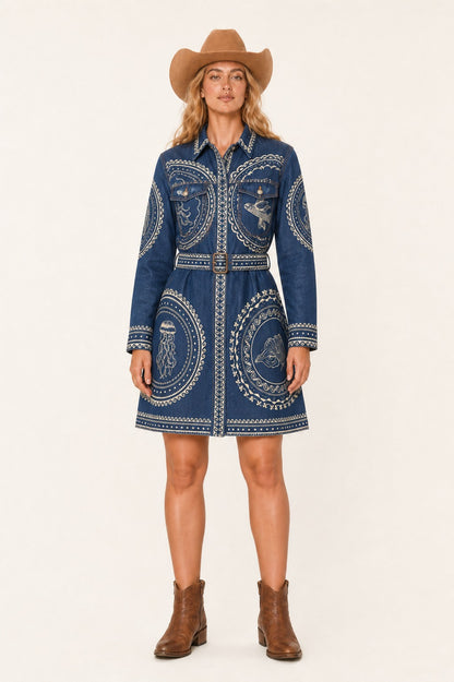 Desert Mirage Denim Embroidered RB-DRS12 – Front View – Riley – Denim Blue