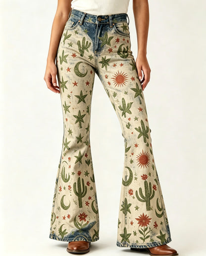 Desert Mirage Beige Botanical RB-BOT04 – Front View – Riley – Beige, Green, Red, Blue