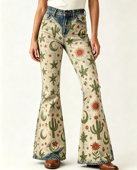 Desert Mirage Beige Botanical RB-BOT04 – Front View – Riley – Beige, Green, Red, Blue