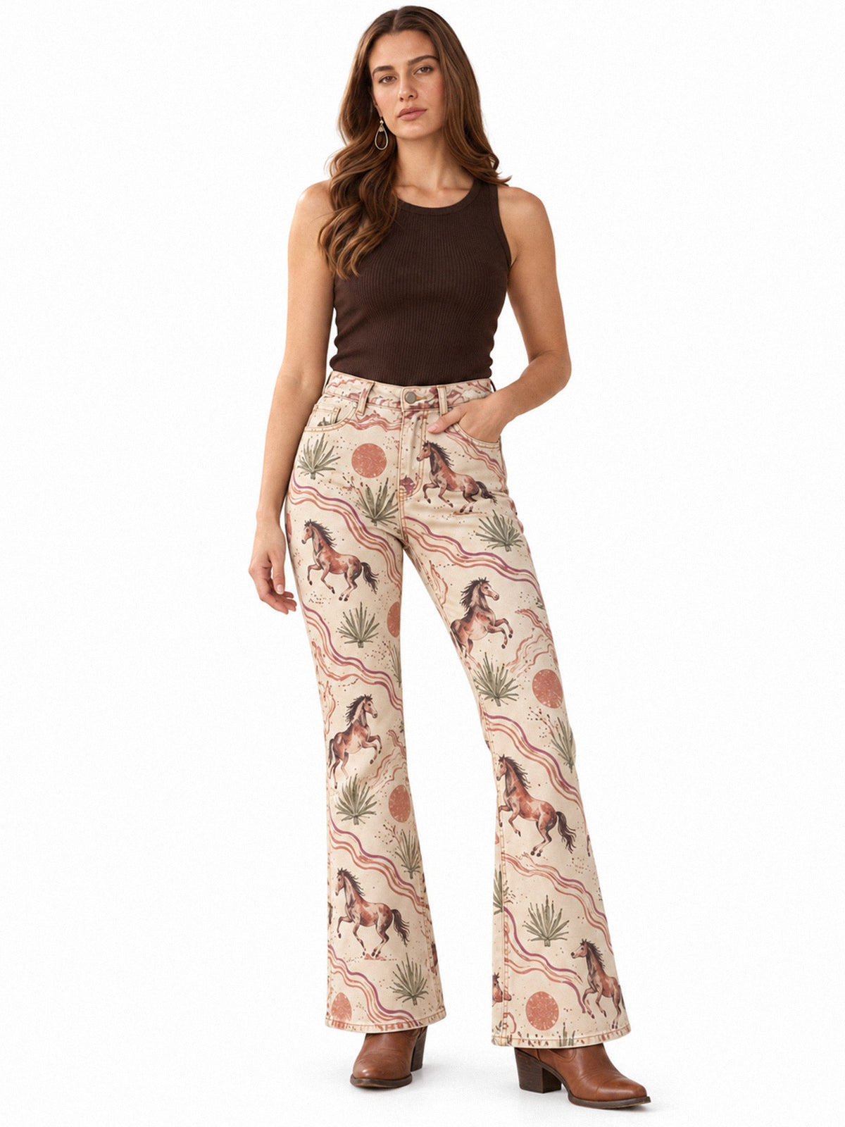 Desert Gallop Bootcut Jeans – Front View – Riley – beige