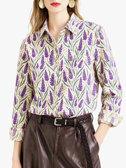 Western Lavender Trail Long Sleeve Denim Shirt