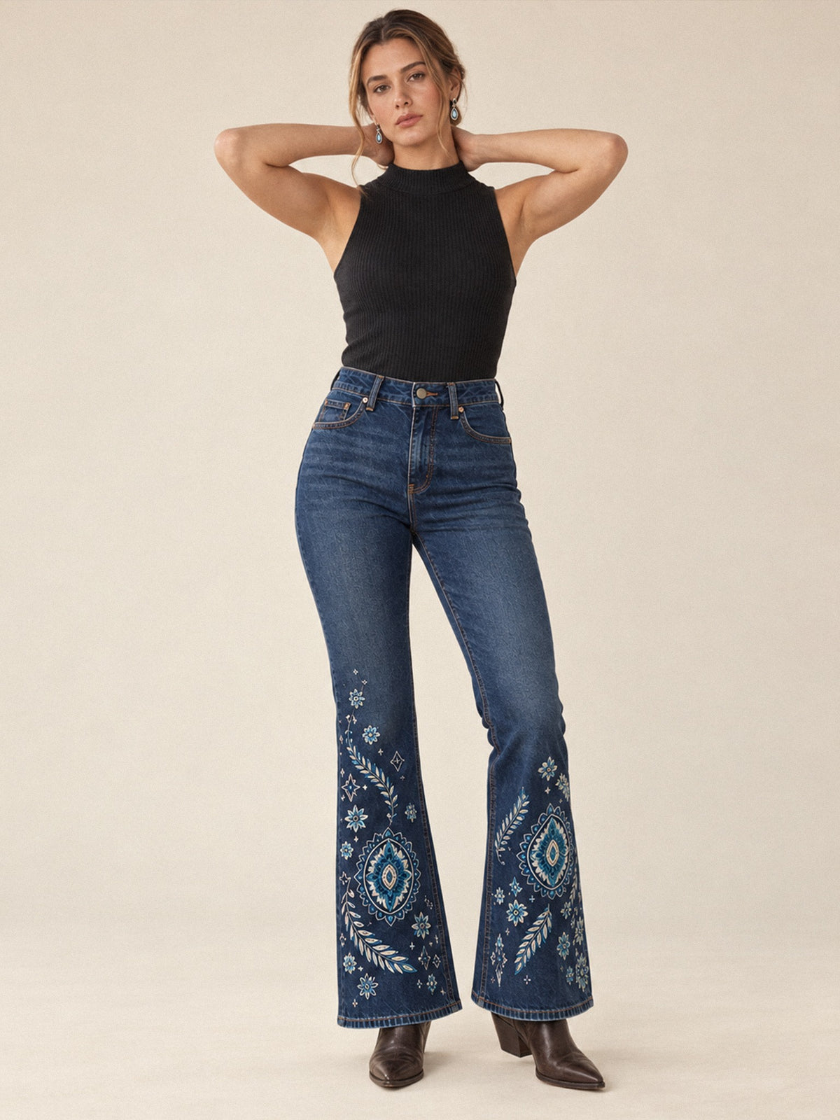Desert Bloom Bootcut Jeans – Front View – Riley – indigo