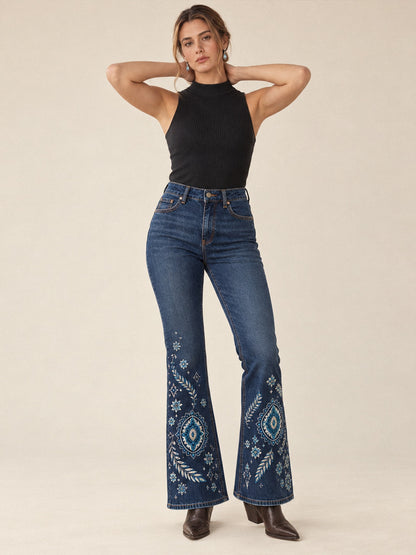 Desert Bloom Bootcut Jeans – Front View – Riley – indigo