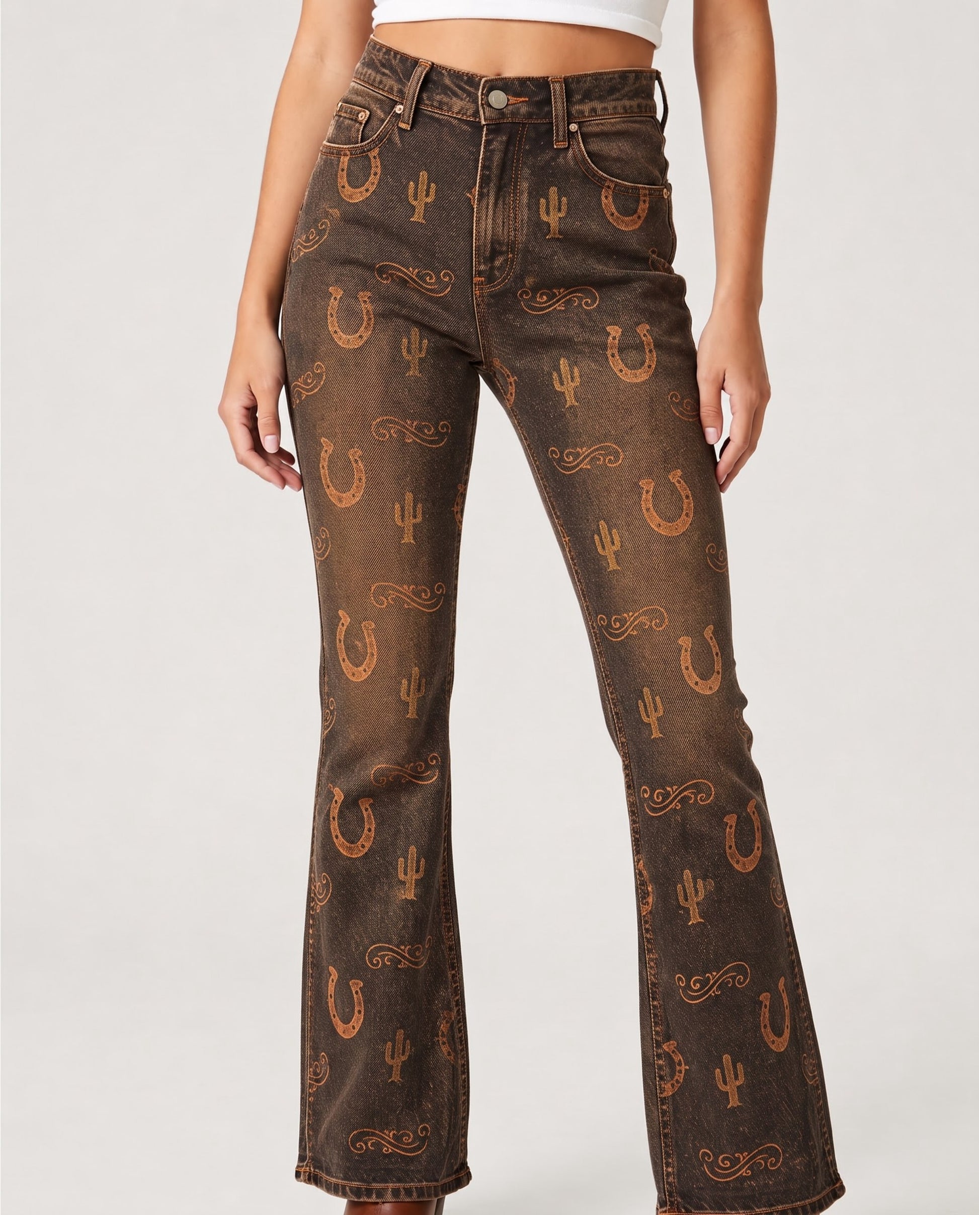 Desert Mirage Brown Bootcut Jeans – Front View – Riley – brown