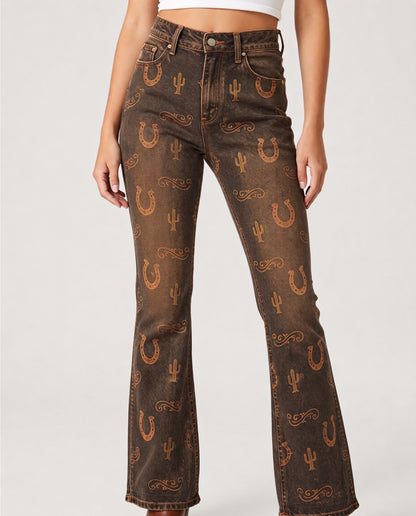 Desert Mirage Brown Bootcut Jeans – Front View – Riley – brown