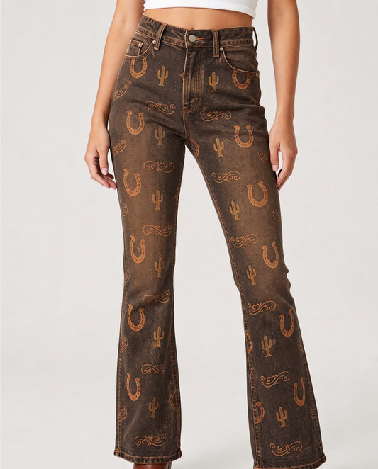 Desert Mirage Brown Bootcut Jeans – Front View – Riley – brown