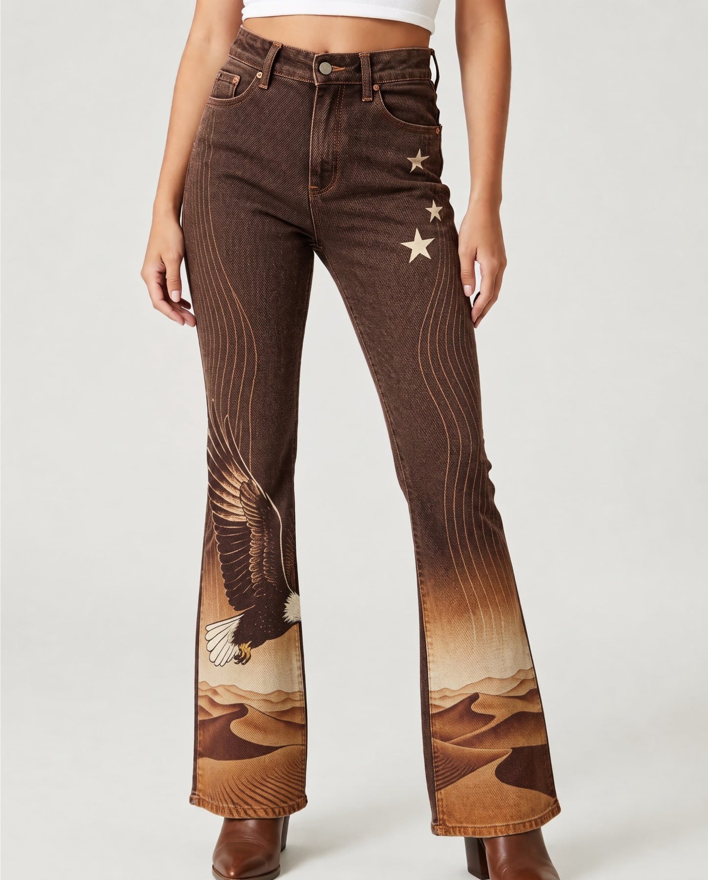 Desert Soar Brown Bootcut Jeans – Front View – Riley – brown