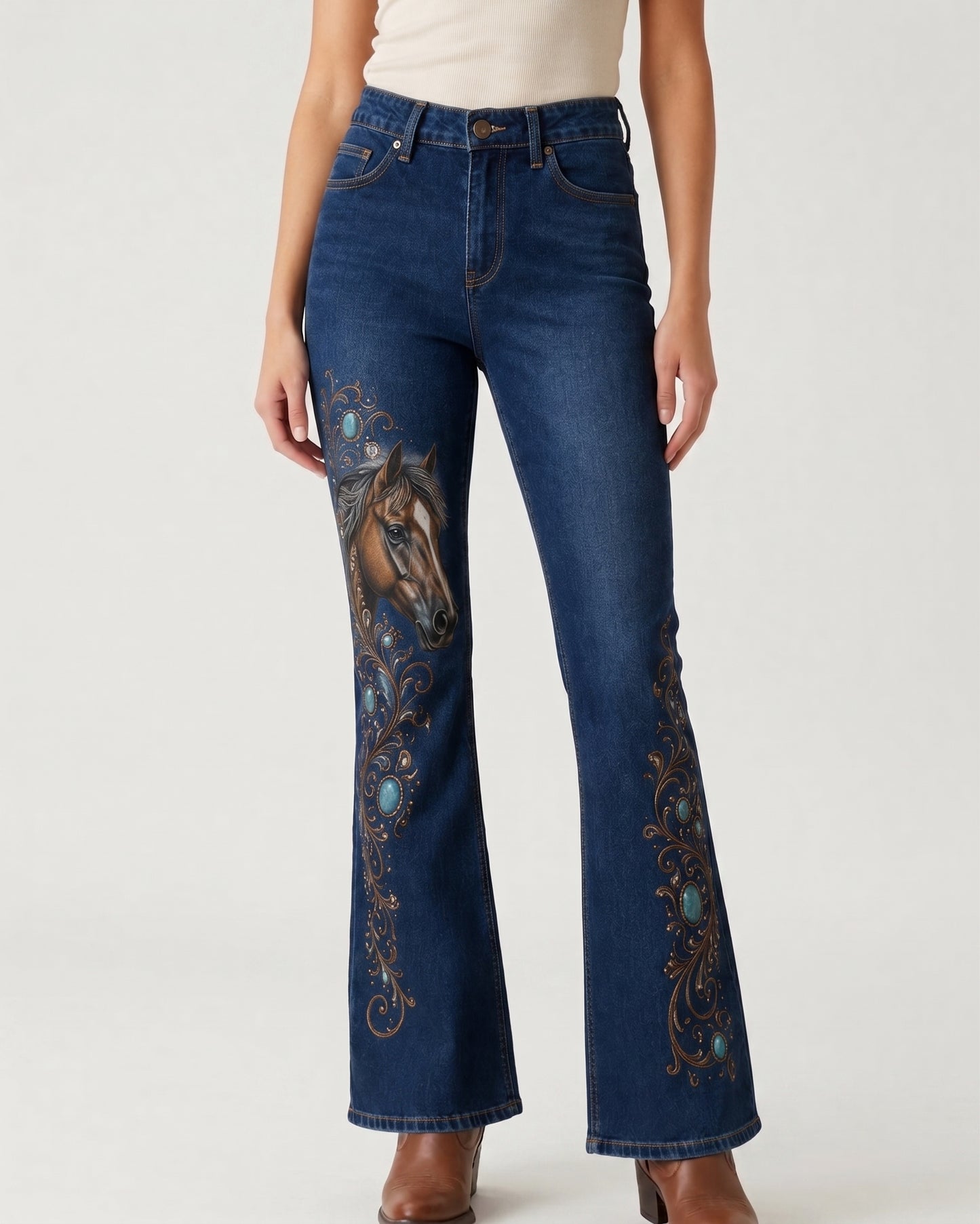 Blue Concho Scatter Bootcut Jeans – Front View – Riley – Medium Blue
