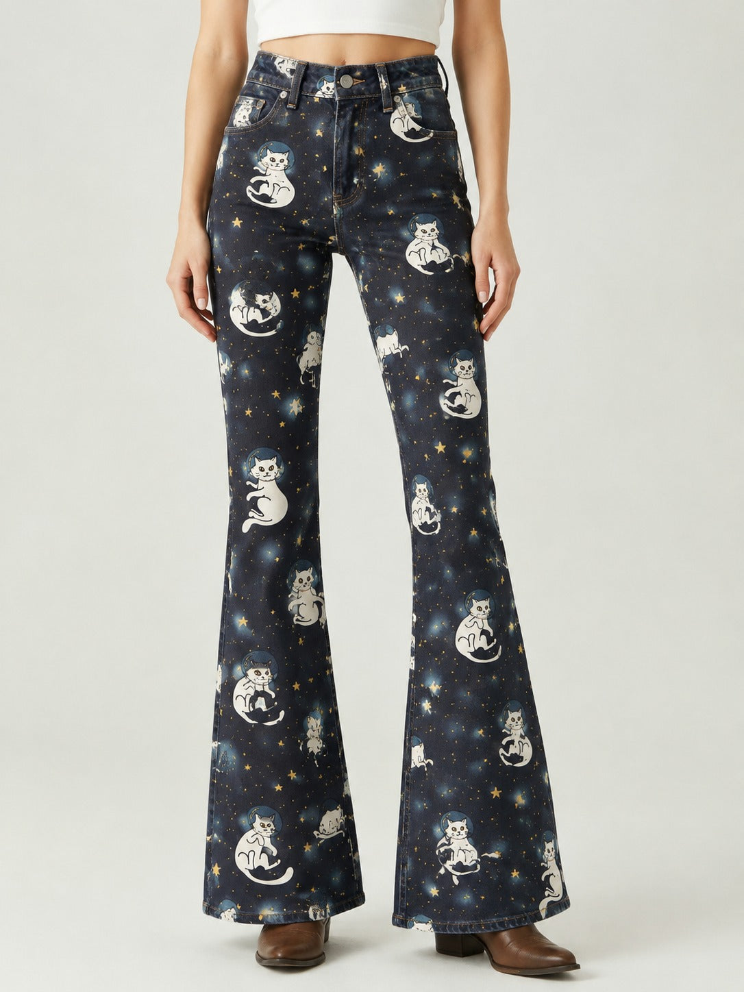 Starry Purr Bootcut Jeans – Front View – Riley – navy blue