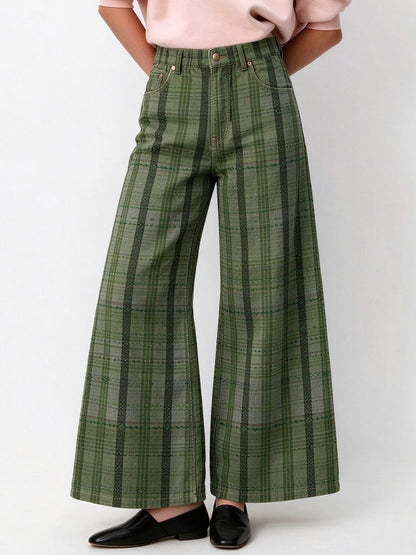Prairie Sage Plaid Wide-Leg Jeans