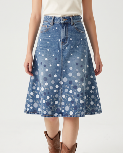 Medium Blue Dots RB-SKT03 – Front View – Jessie – Medium Wash Blue
