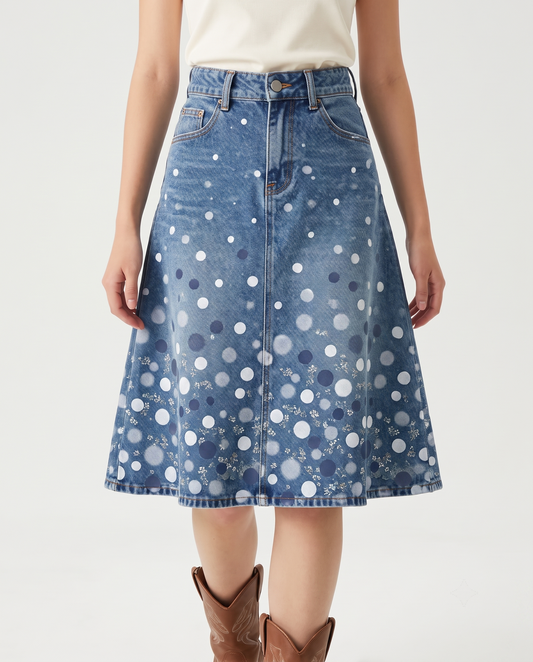 Medium Blue Dots RB-SKT03 – Front View – Jessie – Medium Wash Blue