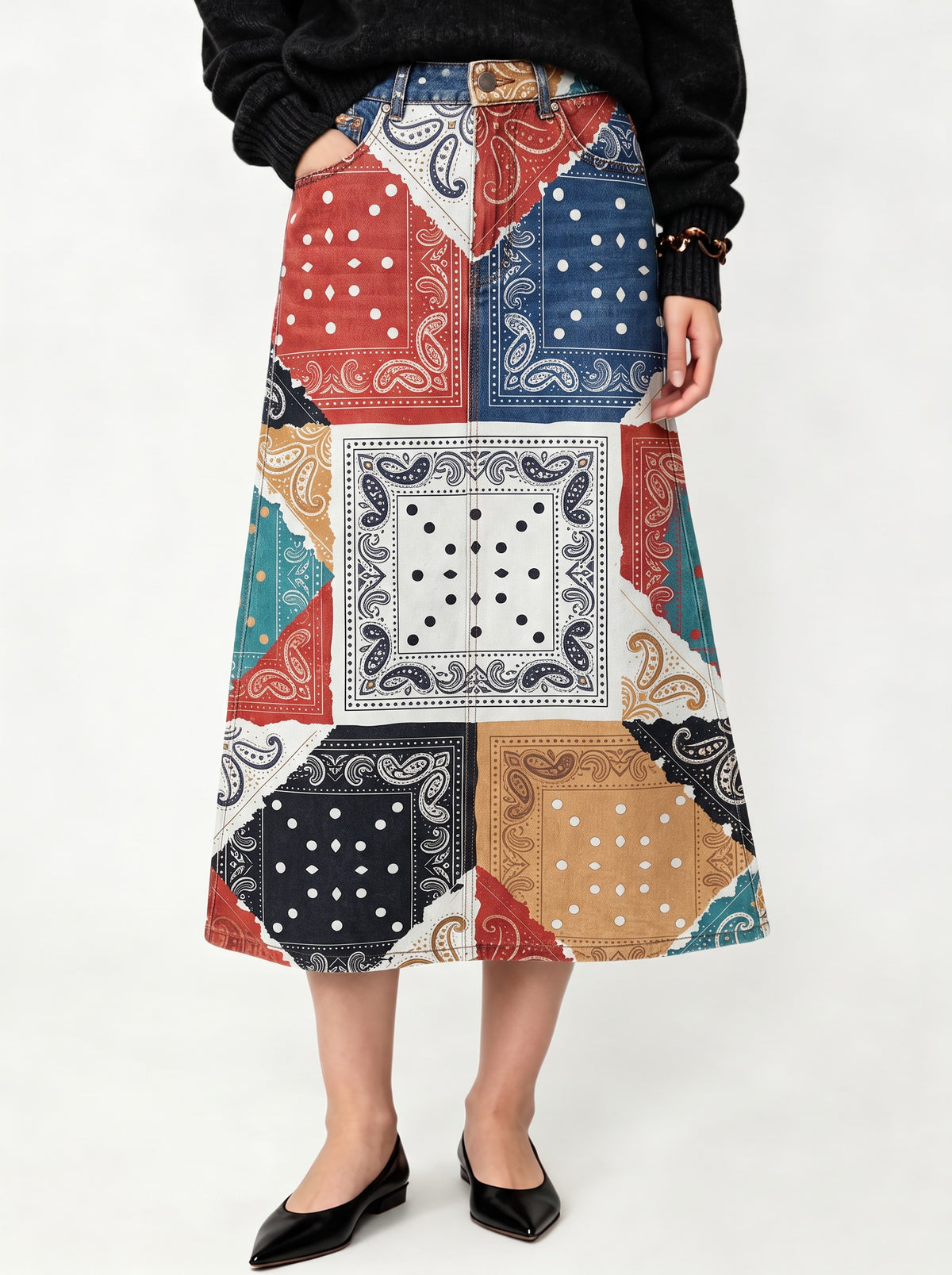 Tooled Concho Heritage Ankle-Length Denim Skirt
